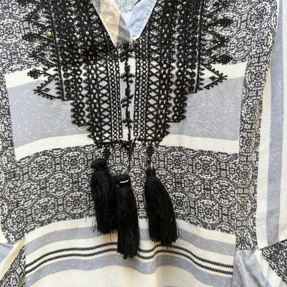 Knox Rose Dress Boho Long-Sleeve Striped Tassels Asymmetrical Hem Size Medium - Picture 9 of 12